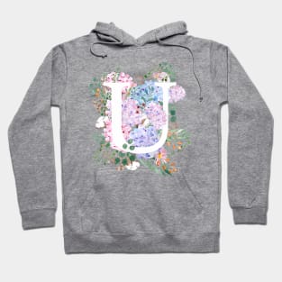 botanical monogram alphabet U hydrangea flowers Hoodie